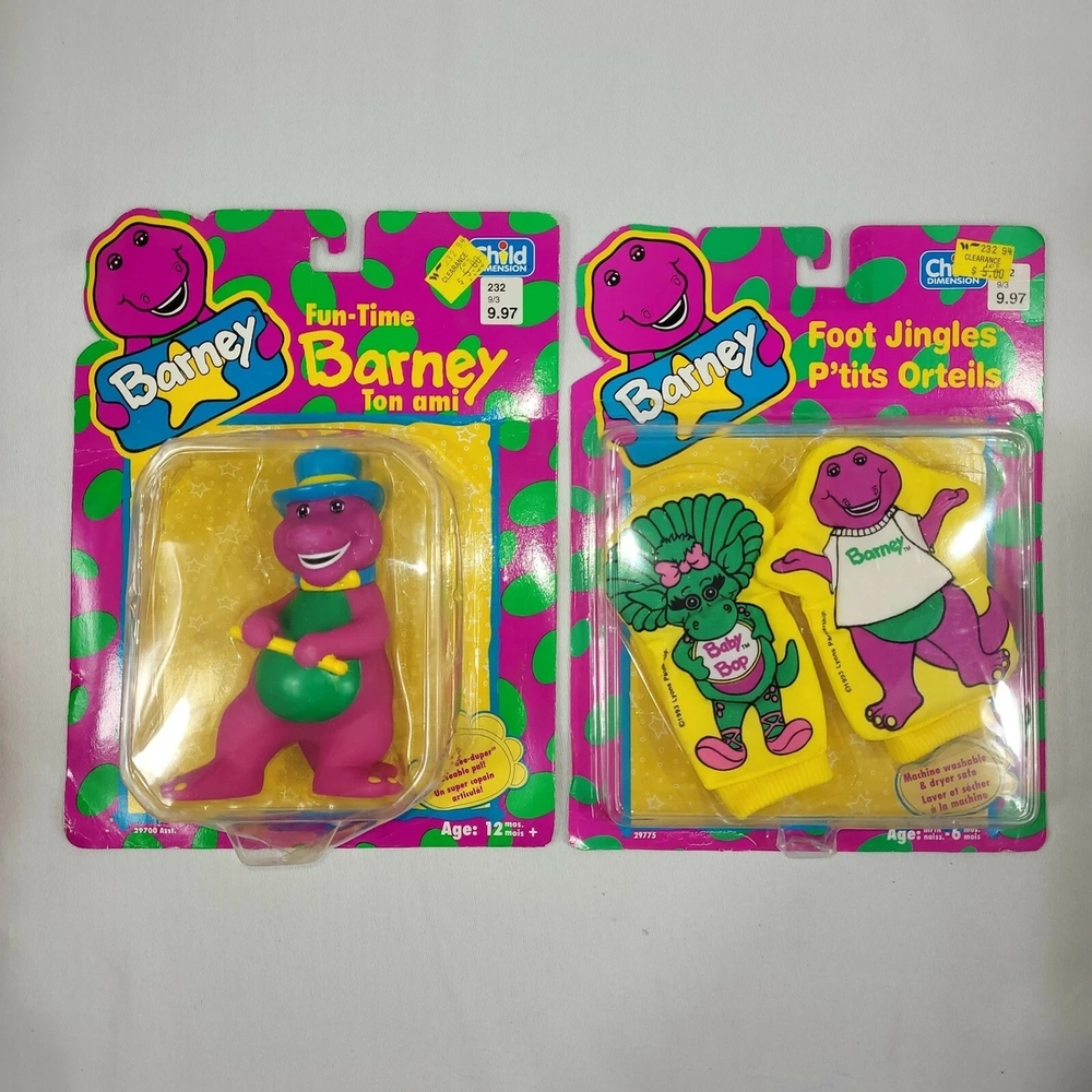 Barney Vintage Fun Time & Foot Jingles 1993 MOC Figure Baby Toy Set Child Socks